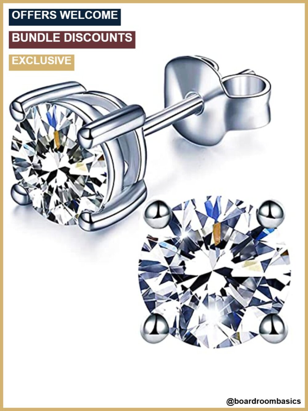 Moissanite Stud Earrings Sterling Silver 2ct Push Back